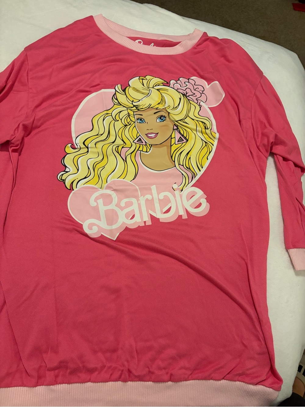 Barbie Pink Graphic Long Sleeve Sweatshirt with Blonde Doll Art
